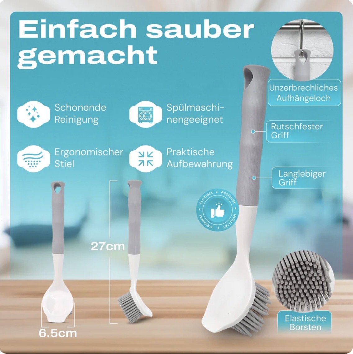 WunderFry® Reinigungsbürste mit Silikonborsten für Airfryer, Kontaktgrill & Pfannen