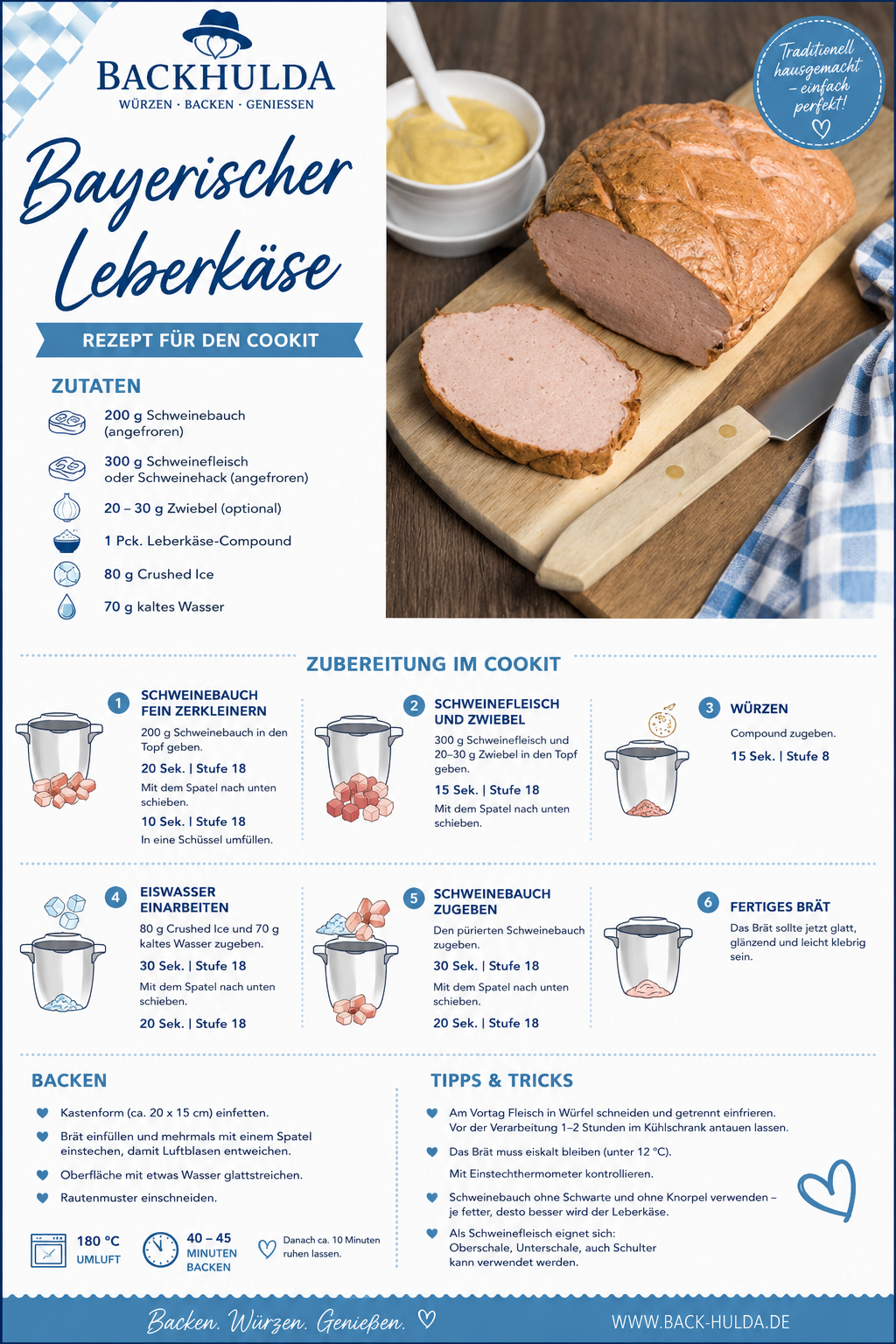 BAYERISCHER LEBERKÄSE COMPOUND – 23 GRAMM, Rezept für Thermomix, Monsieur Cuisine und Cookit-siehe Bilder-