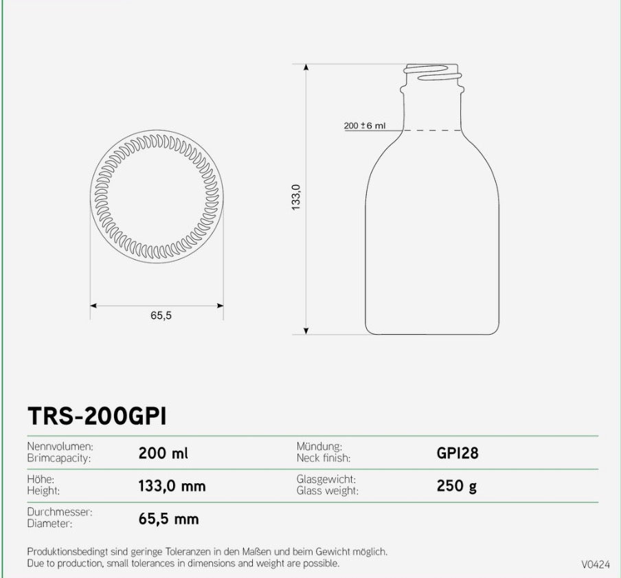 TRIEST FLASCHE 200ML, WEISSGLAS MIT ALU-KUNSTSTOFF-VERSCHLUSS FLACH, SILBER
