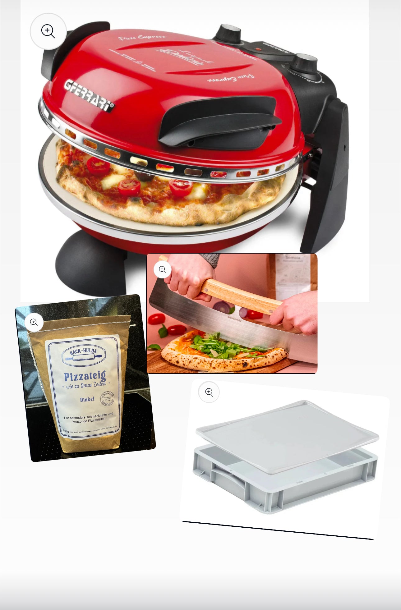 GFERRARI-Pizza-Set: Pizzaofen, Meine Pizza-Backmischung 500g/Wundermix-Pizzamesser & Teigballenbox