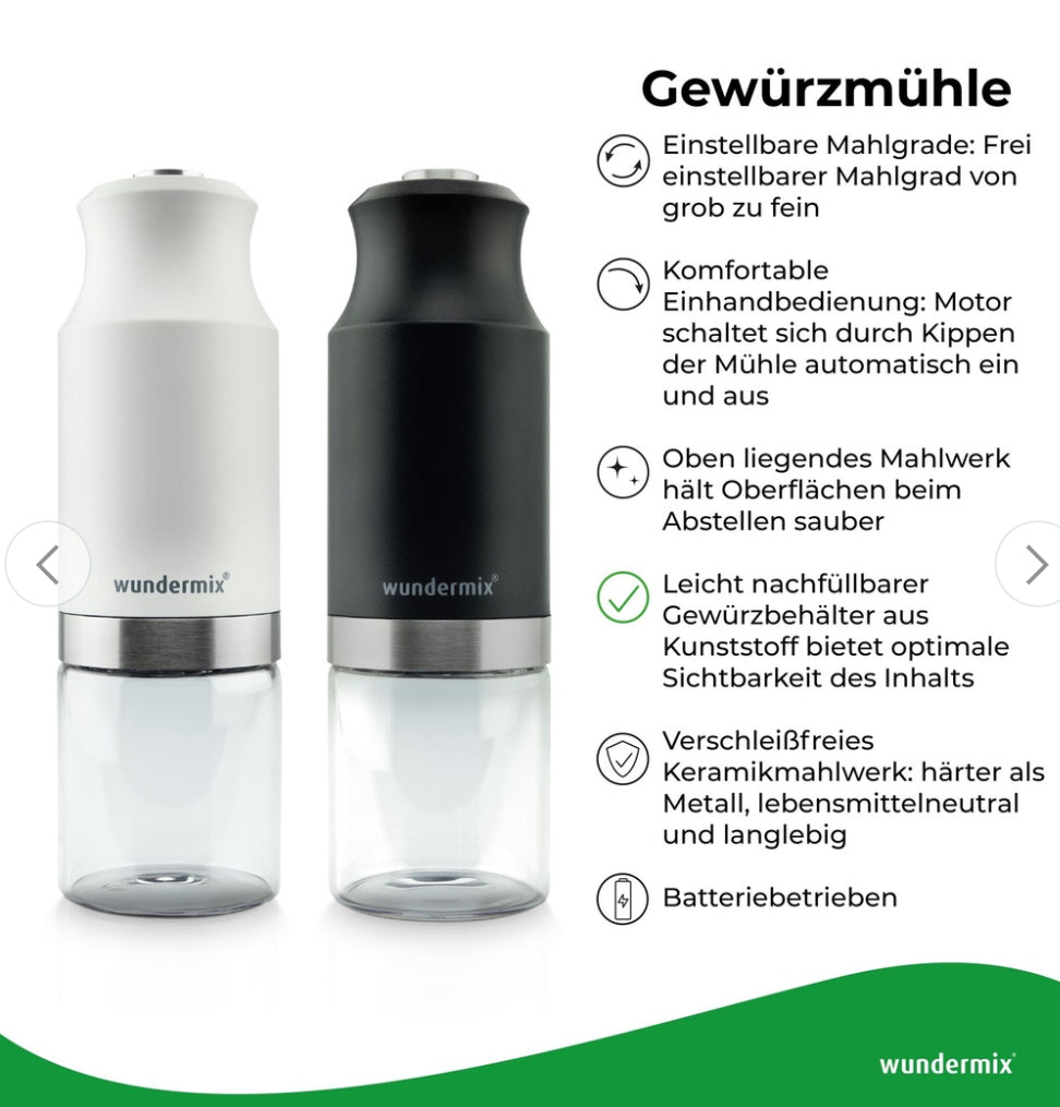 Wundermix-Elektrische Salz-oder Pfeffermühle mit Keramik-Mahlwerk-inkl.Batterie