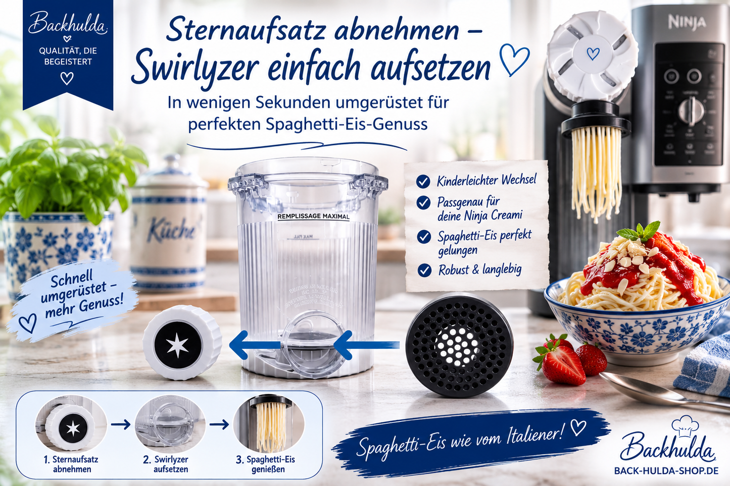 Swirlyzer | Spaghetti-Eis-Aufsatz für Ninja Creami Swirl