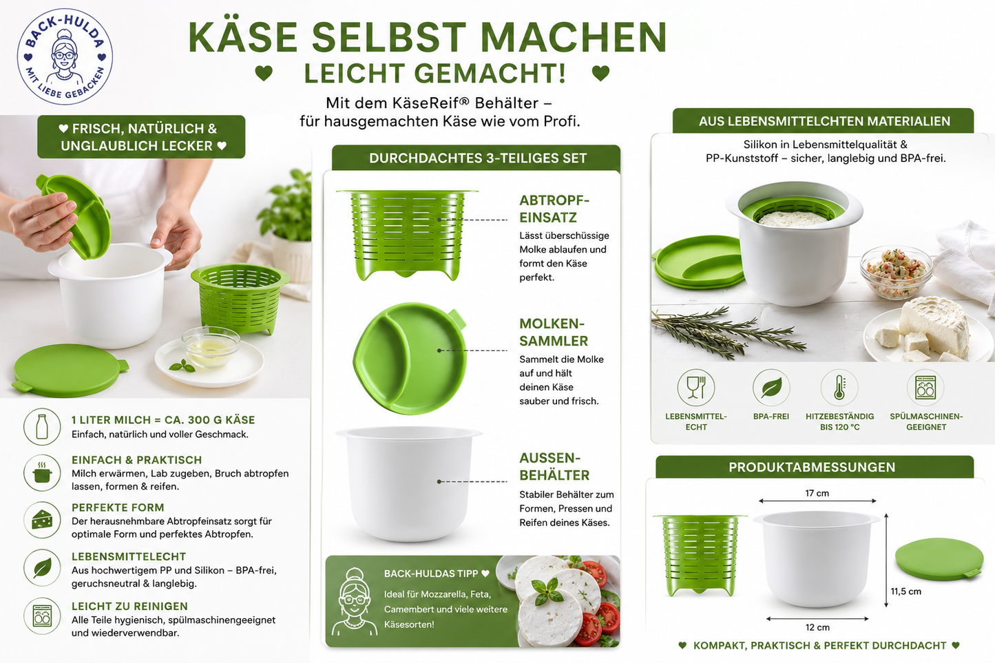 KäseReif®️ - Käsebehälter mit Abtropfeinsatz