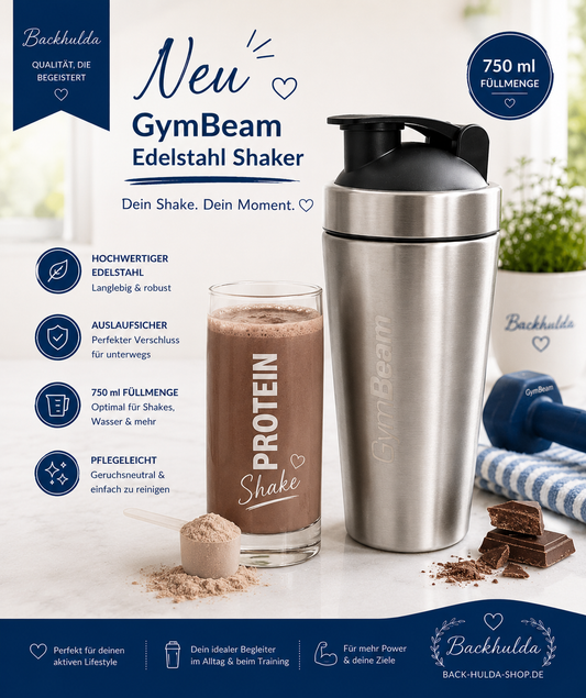 GymBeam Edelstahl-Shakerflasche – robust, praktisch & perfekt für unterwegs.