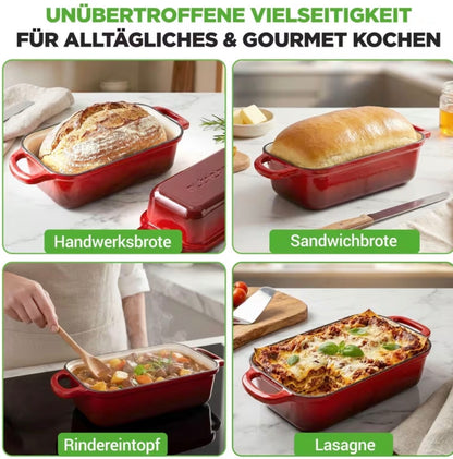 🍞 Back-Hulda Premium Brotback- & Schmortopf Set. Backe knusprige Brote wie vom Bäcker – ganz einfach zuhause! 1 Paar hochwertige Silikon-Backhandschuhe
Hitzebeständig und rutschfest für sicheres Arbeiten am heißen Ofen.
