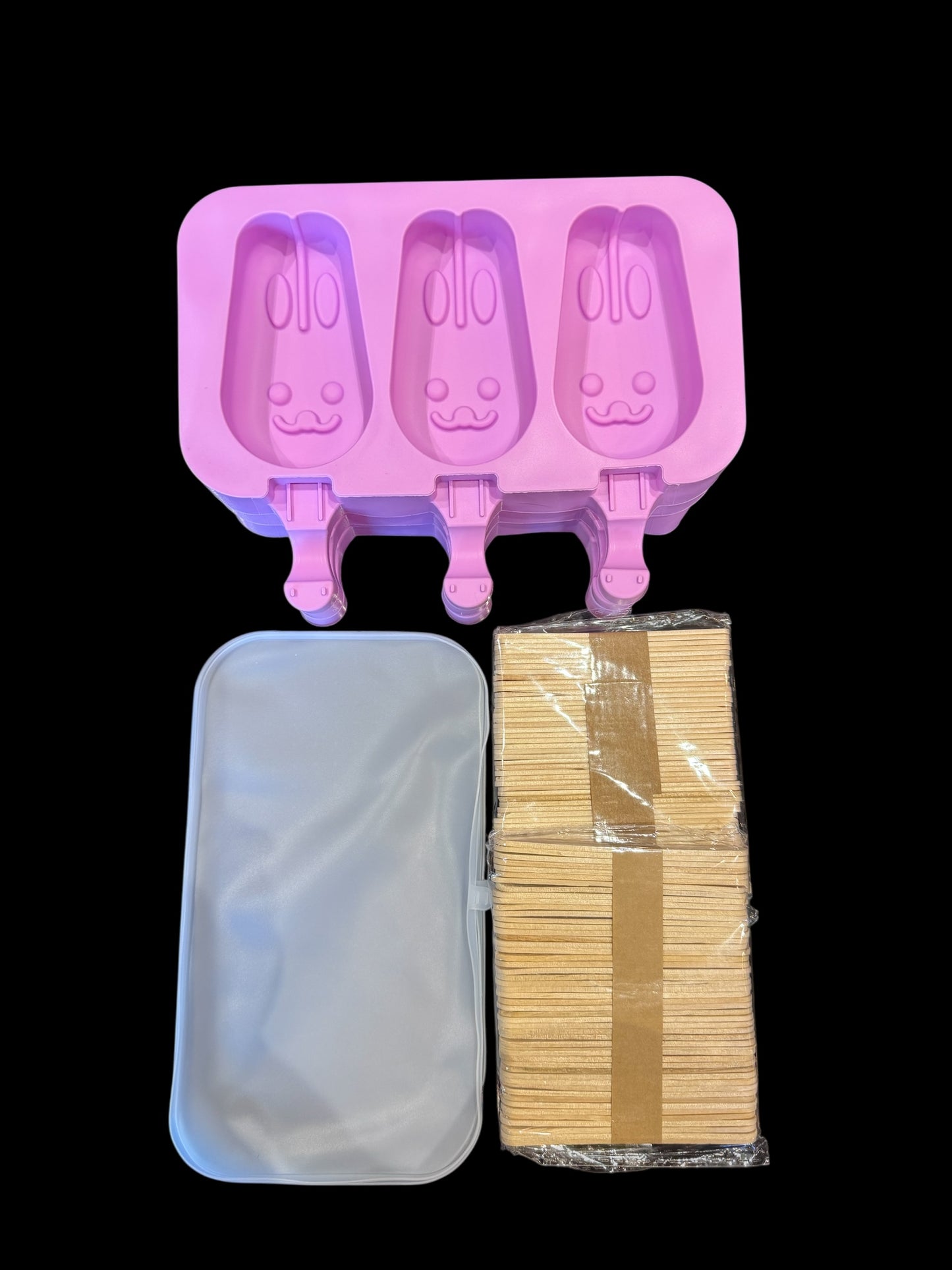 Silikon-Eisformen Set-3 Formen mit Deckel & Holzstäbchen