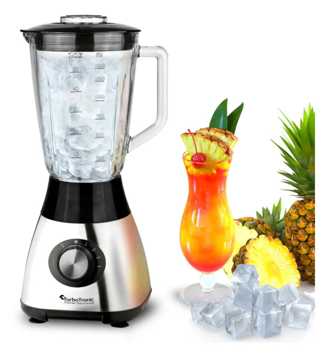 TurboTronic Standmixer-1400 Watt mit 1,5L Glasbehälter, Messer-Edelstahl Silber, Glas Smoothie Mixer / Maker ICE Crush Funktion,Milchshaker Blender BPA FREI