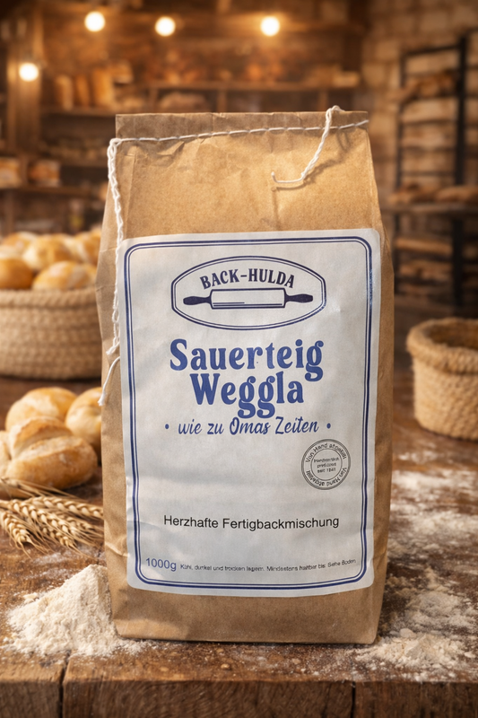 Mein Sauerteig Weggla-eine liebevoll zusammengestellte Backmischung, liebevoll per Hand frisch von der Nachbarsmühle abgefüllt! 1000g ca. 20 Brötchen.