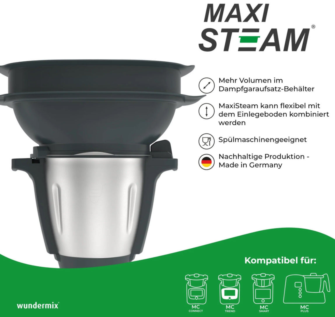 MaxiSteam® | Dampfgaraufsatz-Vergrößerung für Monsieur Cuisine Connect, Trend, Smart & Édition Plus-Made in Germany-