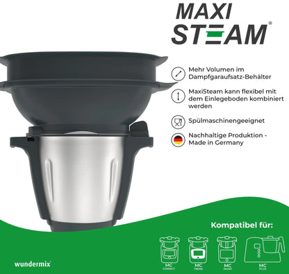 MaxiSteam® | Dampfgaraufsatz-Vergrößerung für Monsieur Cuisine Connect, Trend, Smart & Édition Plus-Made in Germany-