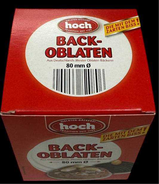 2xQualität-Back-Oblaten 80mmØ, 100 Stück. Aus Deutschlands ältester Oblaten-Bäckerei ! DIE MIT DEM ZARTEN BISS ! Für Lebkuchenglocke 8cmØ. Nicht im Handel erhältlich !!