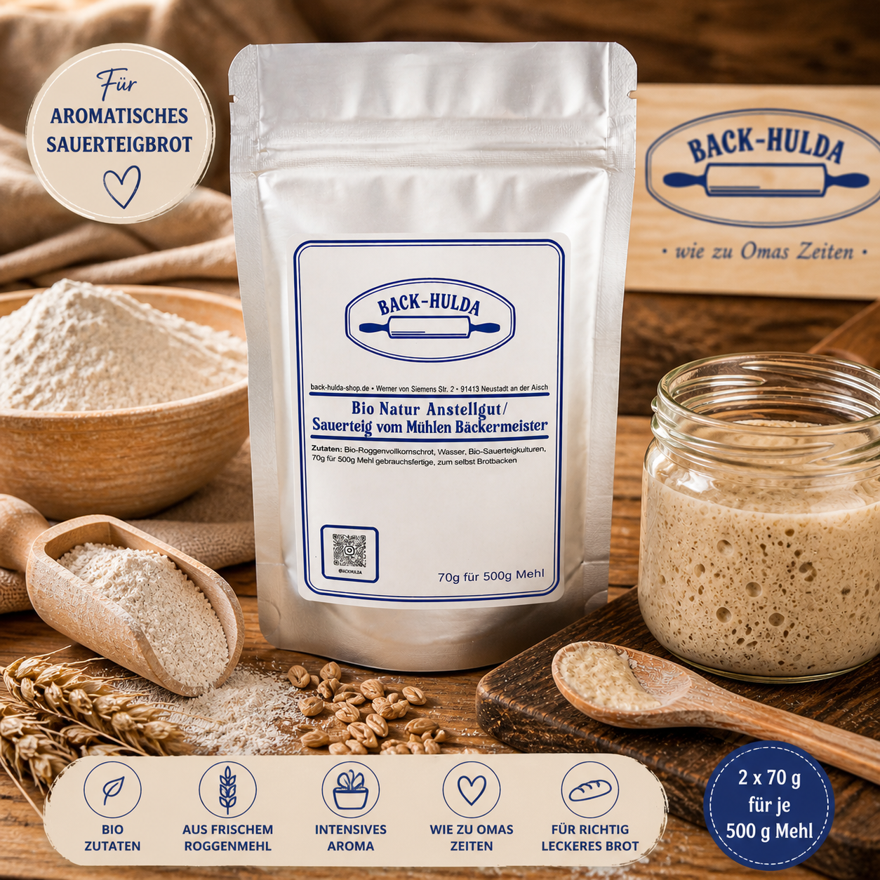 Bio Natur Anstellgut – Sauerteig vom Mühlen Bäckermeister, 2x70g (für je 500g Mehl)