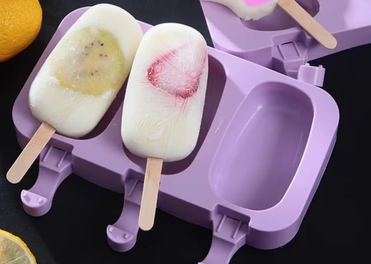 Silikon-Eisformen Set-3 Formen mit Deckel & Holzstäbchen