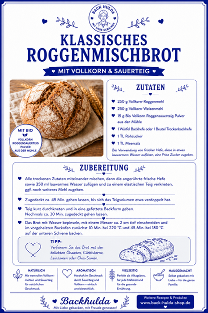🌾 Bio-Roggen Vollkorn Sauerteig Pulver – Natürlich wertvoll. & 1 Twist-Off Glas. Bio-Roggen Vollkorn Sauerteig Pulver – natürlich wertvoll. Schonend getrockneter Bio-Sauerteig zum Reaktivieren oder direkt zum Verfeinern von Brot- und Brötchenteigen.