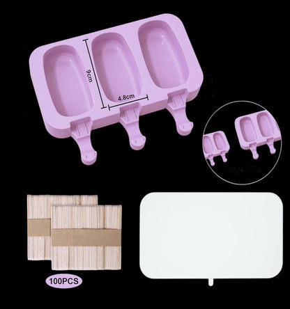 Silikon-Eisformen Set-3 Formen mit Deckel & Holzstäbchen