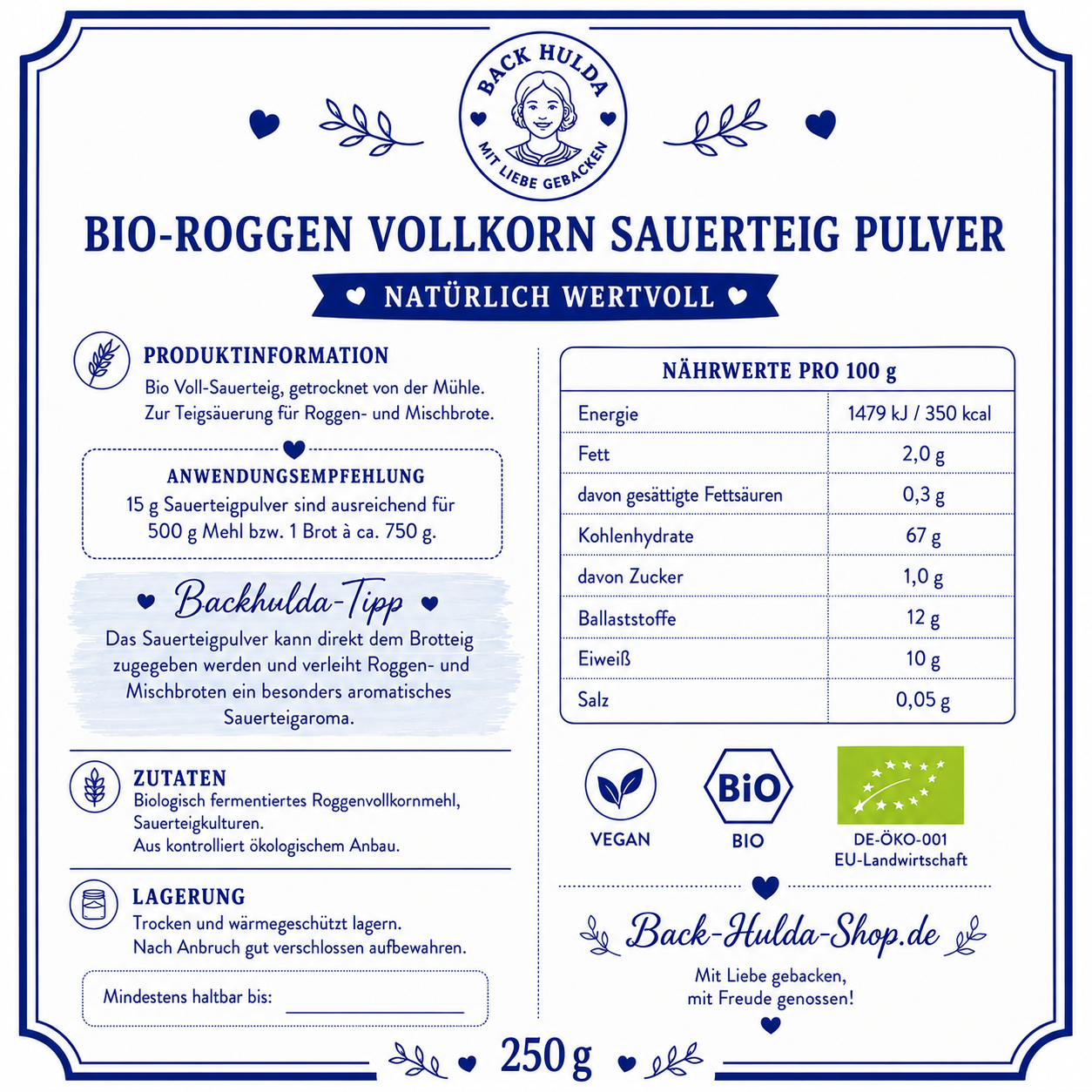 🌾 Bio-Roggen Vollkorn Sauerteig Pulver – Natürlich wertvoll. & 1 Twist-Off Glas. Bio-Roggen Vollkorn Sauerteig Pulver – natürlich wertvoll. Schonend getrockneter Bio-Sauerteig zum Reaktivieren oder direkt zum Verfeinern von Brot- und Brötchenteigen.