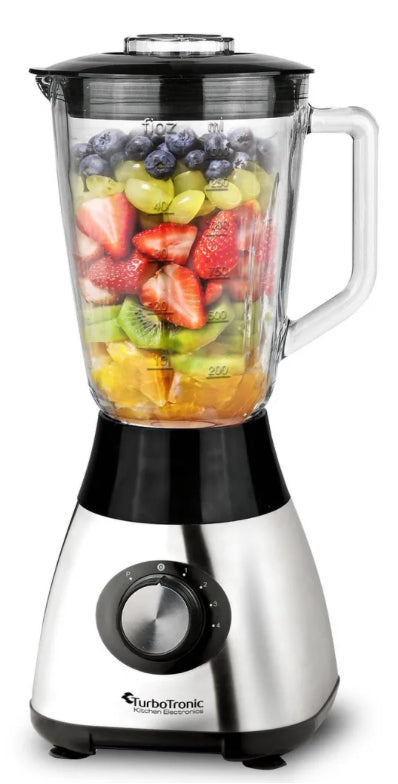 TurboTronic Standmixer-1400 Watt mit 1,5L Glasbehälter, Messer-Edelstahl Silber, Glas Smoothie Mixer / Maker ICE Crush Funktion,Milchshaker Blender BPA FREI