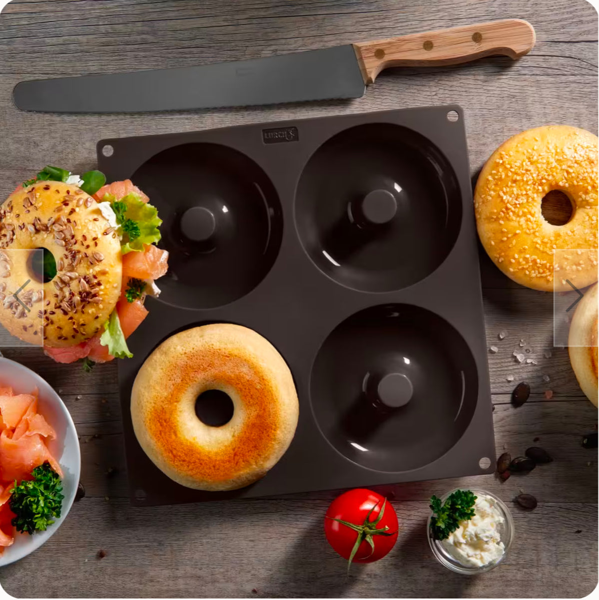 Hochwertige Original Lurch Flexiform®️ Bagels & Cronuts, 4-Fach, mit Rezeptheftchen-Backspaß für deine Küche! Flexibel & stabil! 15 Jahre Garantie