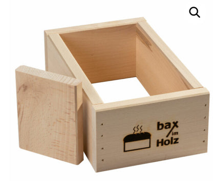 Der Bax im Holz Holz-Backrahmen „einfach“ aus naturbelassenem, massivem Buchenholz. Inklusive passender Trennwand für zwei Brote je 250g.Siehe auch großen Backrahmen im Shop
