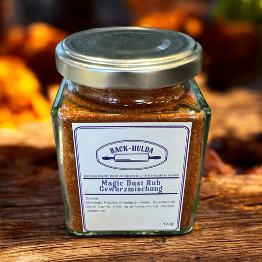 Magic Dust RUB - Würze mit Feuer und Charakter. 120g Gewürzmischung liebevoll per Hand abgefüllt! Wird wöchentlich frisch von der Gewürzmühle (5km von uns)abgefüllt! Im Quadrat Glas