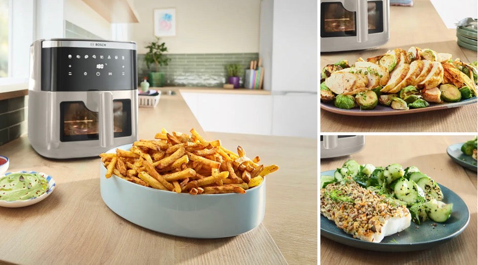 Bosch Airfryer dark Cream oder Schwarz-XXL 7,2 L Kapazität: bequem bis zu 5 Portionen kochen. Ohne vorheizen direkt starten.