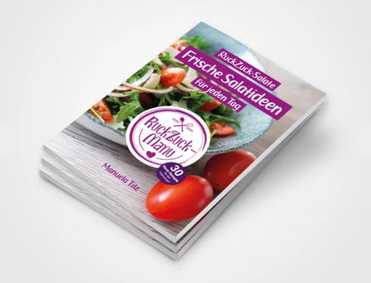 Salat-Set mit Olivenholz Salatbesteck,Salatschüssel,4 Schalen & Rezeptheft „RuckZuck-Salate“