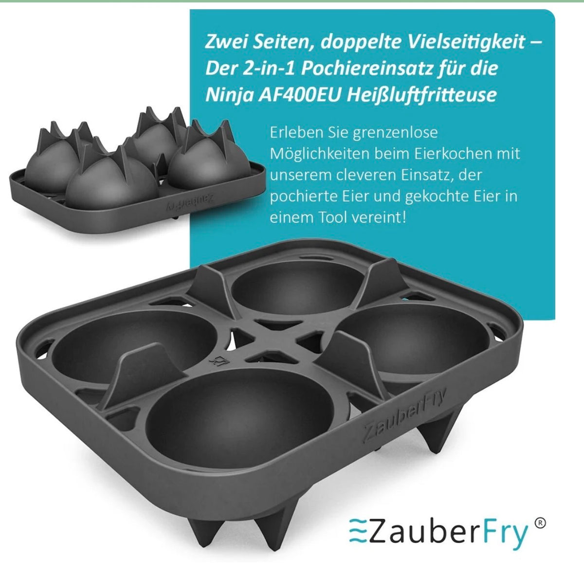 ZauberFry | 2-in-1 Pochiereinsatz und Eierkocher für Ninja AF400EU, AF451EU, AF500DE und SL400EU