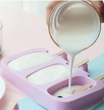 Silikon-Eisformen Set-3 Formen mit Deckel & Holzstäbchen