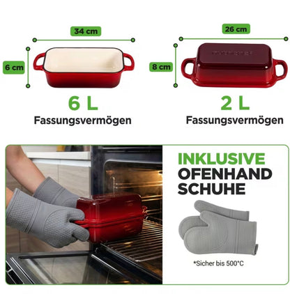 🍞 Back-Hulda Premium Brotback- & Schmortopf Set. Backe knusprige Brote wie vom Bäcker – ganz einfach zuhause! 1 Paar hochwertige Silikon-Backhandschuhe
Hitzebeständig und rutschfest für sicheres Arbeiten am heißen Ofen.