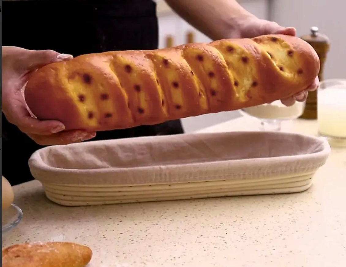 Rattan-Gärkörbchen für Baguette mit Leinentuch-Haube in 3 Größen.               Made in Germany 🇩🇪