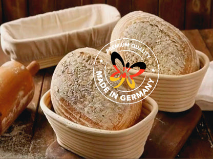 Brot-Gärkörbchen, Oval, Perfekt für Hausgemachte Sauerteigbroten in verschiedenen Größen, aus Peddigrohr mit Leinentuch. Made in Germany