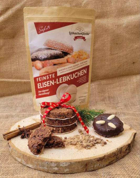 Feinste Elisen-Lebkuchen-Backmischung, 1000g Nach unserem Hausrezept (ergibt 35 Stück mit der Lebkuchenglocke 7cm-pro Stück 0,51 Cent!) •mit hochwertigen Zutaten •60% Mandeln und Haselnüsse •ohne Mehl