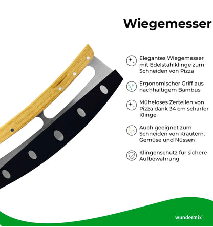 Wundermix© Pizza-Wiegemesser mit Bambus-Holzgriff