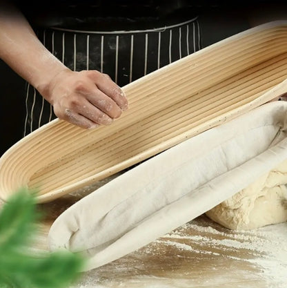 Rattan-Gärkörbchen für Baguette mit Leinentuch-Haube in 3 Größen.               Made in Germany 🇩🇪