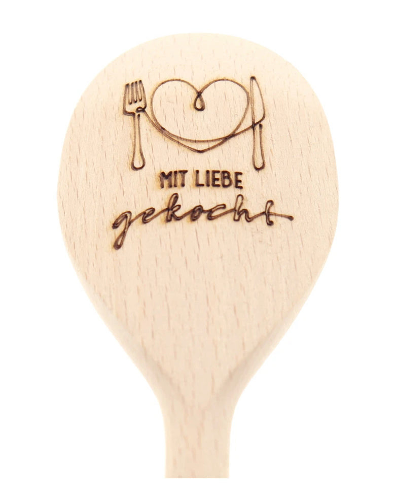 Kochlöffel Gravur Herz & "Mit Liebe gekocht" Buchenholz