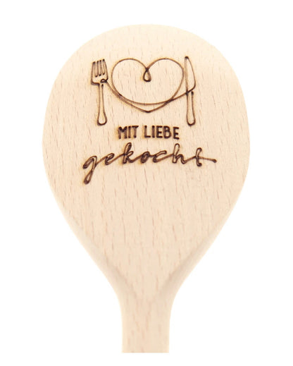 Kochlöffel Gravur Herz & "Mit Liebe gekocht" Buchenholz