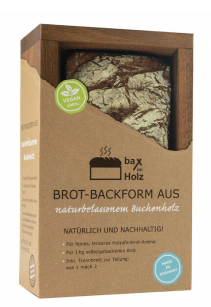 Der Bax im Holz Holz-Backrahmen „einfach“ aus naturbelassenem, massivem Buchenholz. Inklusive passender Trennwand für zwei Brote je 250g.Siehe auch großen Backrahmen im Shop