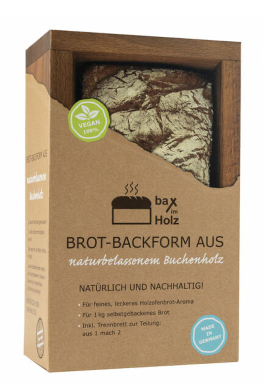 Der Bax im Holz Holz-Backrahmen „einfach“ aus naturbelassenem, massivem Buchenholz. Inklusive passender Trennwand für zwei Brote je 250g.Siehe auch großen Backrahmen im Shop