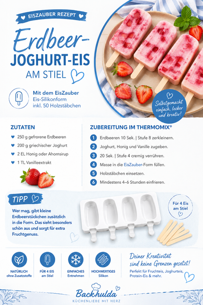 EisZauber-Eis-Silikonform inkl.50 Holzstäbchen. Rezepte in der Beschreibung