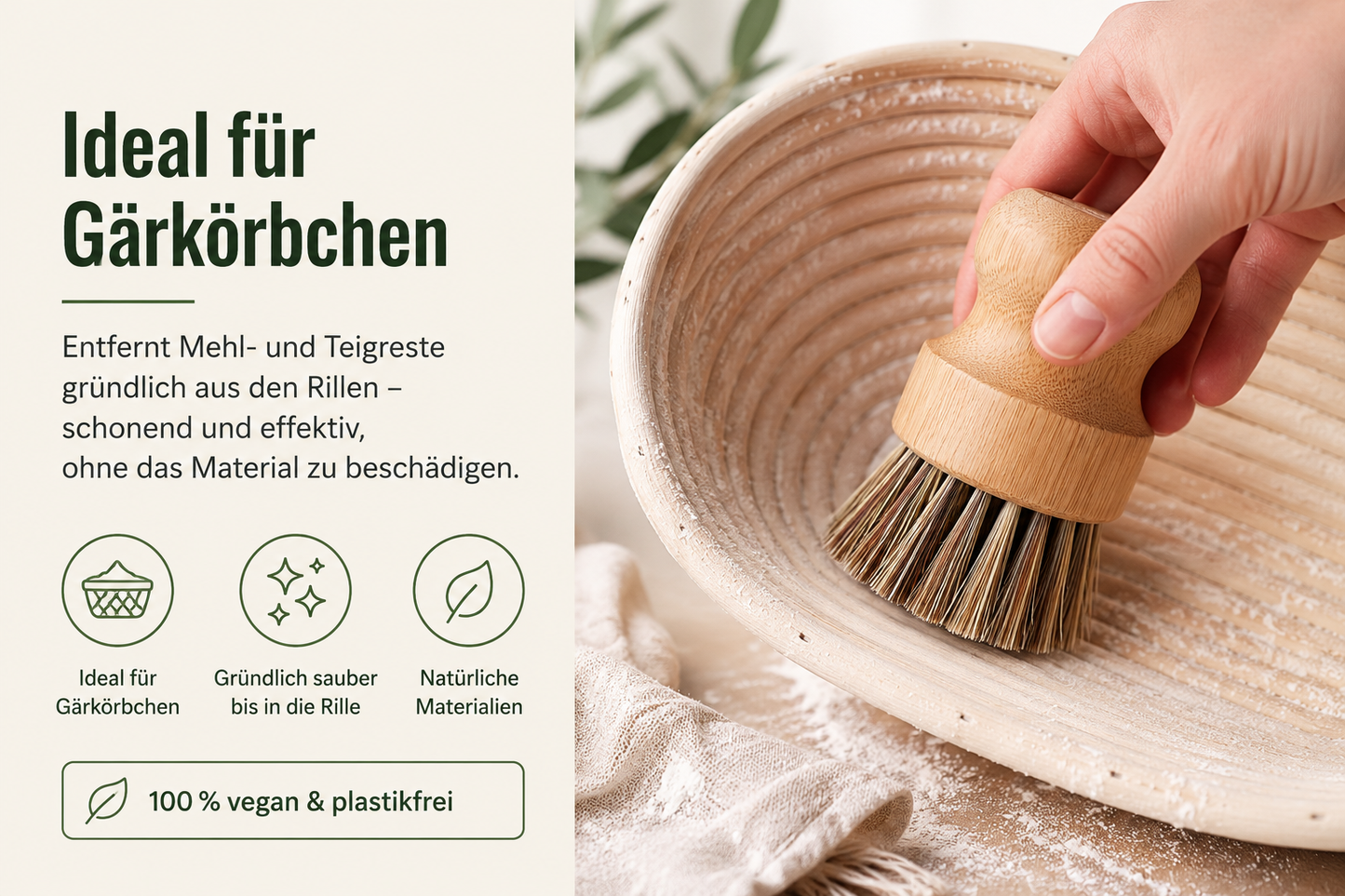 Vegane Bambus-Bürste – natürlich sauber bis in die letzte Rille. 🌾 Natürlich sauber – von der Kartoffel bis zum Gärkörbchen! 🥔🥖