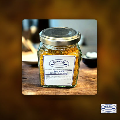 Asia Gold - Die Essenz fernöstlicher Aromen. 120g frische Gewürzmischung mit Liebe per Hand abgefüllt! Wird wöchentlich frisch von der Gewürzmühle (5km von uns) abgefüllt! Im Quadrat Glas