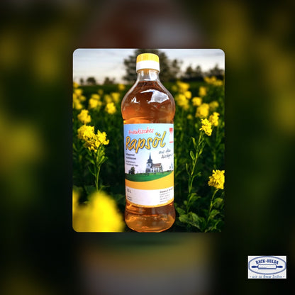 Fränkisches Rapsöl-kaltgepresst & naturbelassen-0,5 Liter Glasflasche Direkt aus der Ölmühle Weinmannshof – Clean Showcase Plus