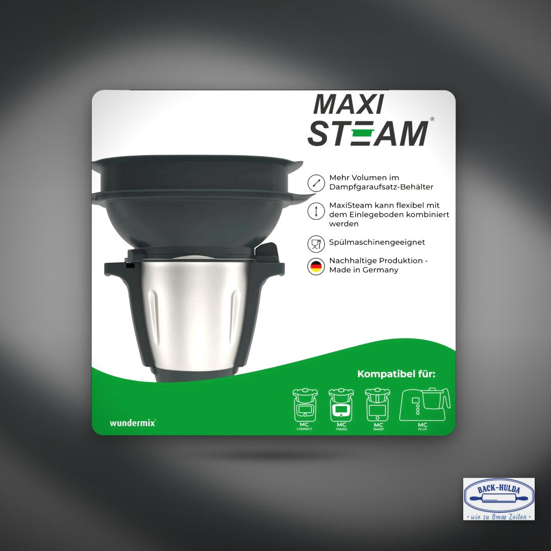 MaxiSteam® | Dampfgaraufsatz-Vergrößerung für Monsieur Cuisine Connect, Trend, Smart & Édition Plus-Made in Germany- – Clean Showcase Plus